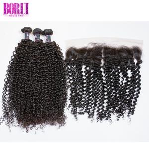 China Ear To Ear Raw Virgin Kinky Curly Hair 3 Bundles With Closure Shiny Soft factory