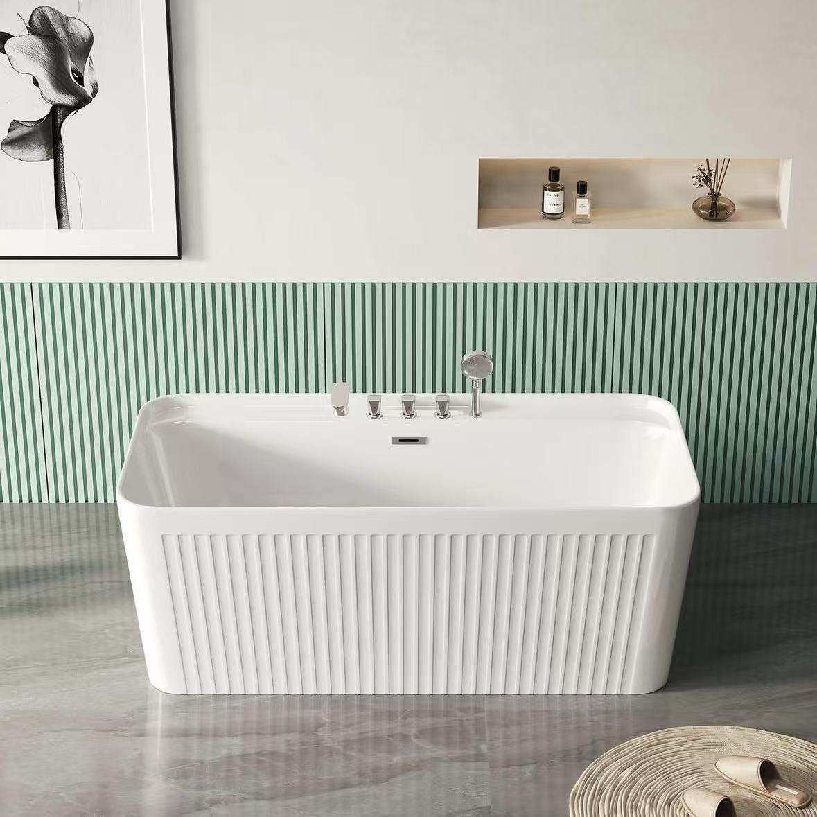 Adults Rectangle Acrylic Soaking Tubs White 51 Inch Freestanding Tub ODM