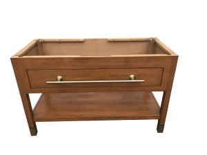 China Luxury design American hotel Custom made walnut wood veneer bathroom vanity with metal bar ,bathroom cabinet for hotel factory