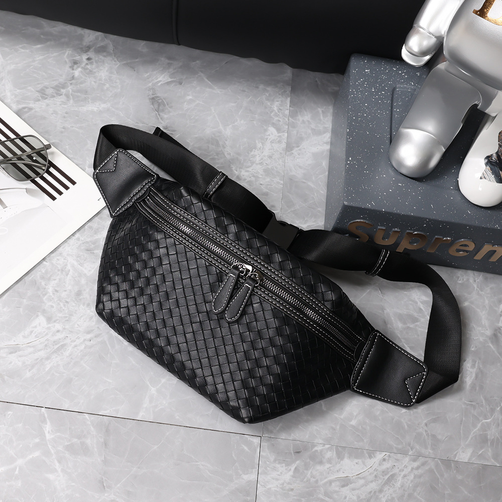 Thread Pattern Men's Travel Waist Bag Large Capacity PU Leather Crossbody Bag for Men