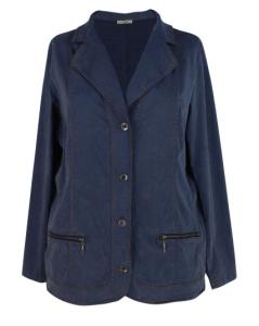 China Denim Fitted Ladies Formal Blazers With Buttons And Zipper Pockets In Front factory