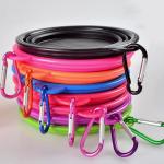 Customized Travel Portable Folding Bowls With Carabiners Silicone Dog Bowl