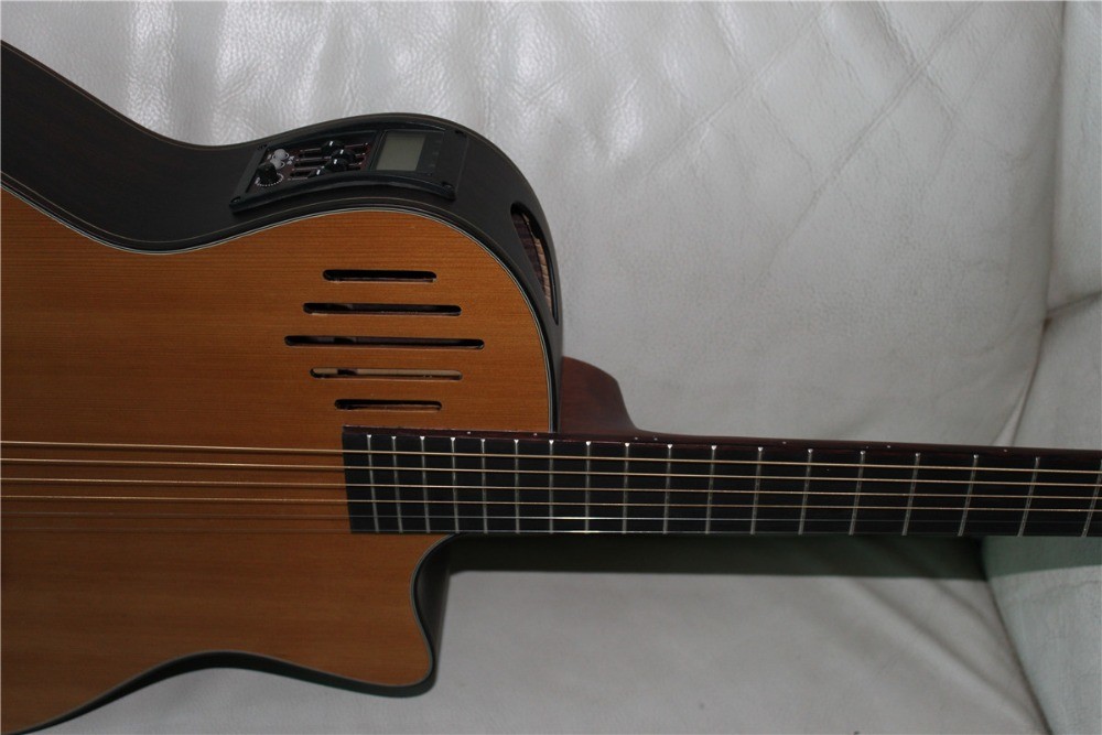All solid wood 14th guitar customized acoustic electric guitar in satin finishing