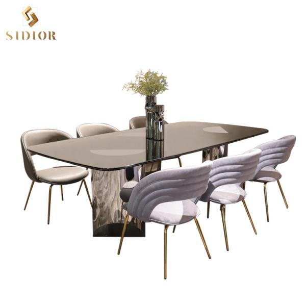 Italian Furniture Double Layer Tempered Glass Dining Table Foshan Dining Room