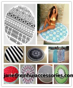 China Luxury velour round beach towel with tassels customize design reactive print small MOQ factory