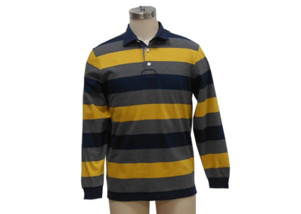 Black And Yellow Mens Knitted Polo Shirt , Long Sleeve Collar T Shirt With