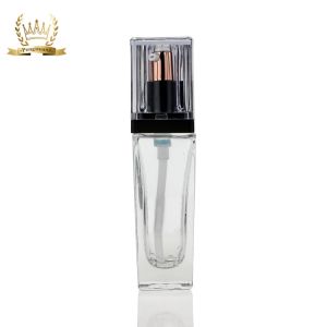 China Fancy Transparent 35ml Cosmetic Empty Square Glass Foundation Powder Bottle factory