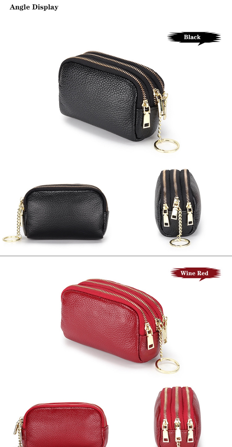 Genuine Leather Purse Three Zip Coin Bag Multi-function Key Bag Wallet Ideal for Daily
