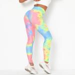 Digital printed tie-dye gym pants cross waist pants sports tight hip-lifting