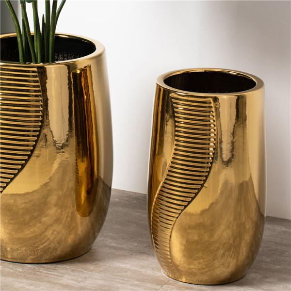 Hotel home floor vertical decor large big electroplate golden ceramic flower
