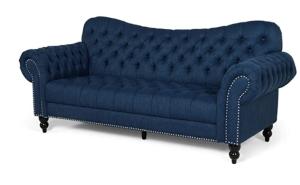 China Navy Blue Wooden Frame Hotel Room Sofa 3 Seater Tufted Sofa 2300*850*850mm factory
