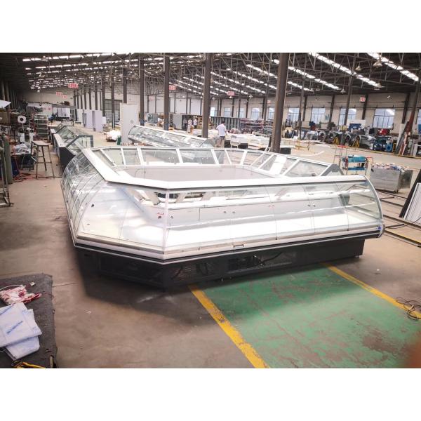 Supermarket Curved Glass Deli Chiller Showcase Red / White / Black Color