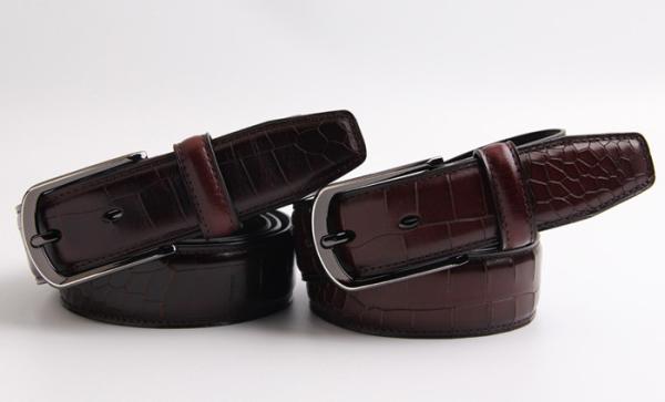 Big Crocodile Grain Genuine Mens Leather Dress Belt 3.5cm Width With Gun Metal