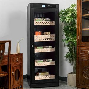 China Touch Control Lockable Glass Door Wooden Cigar Cooler Humidor Cabinet factory