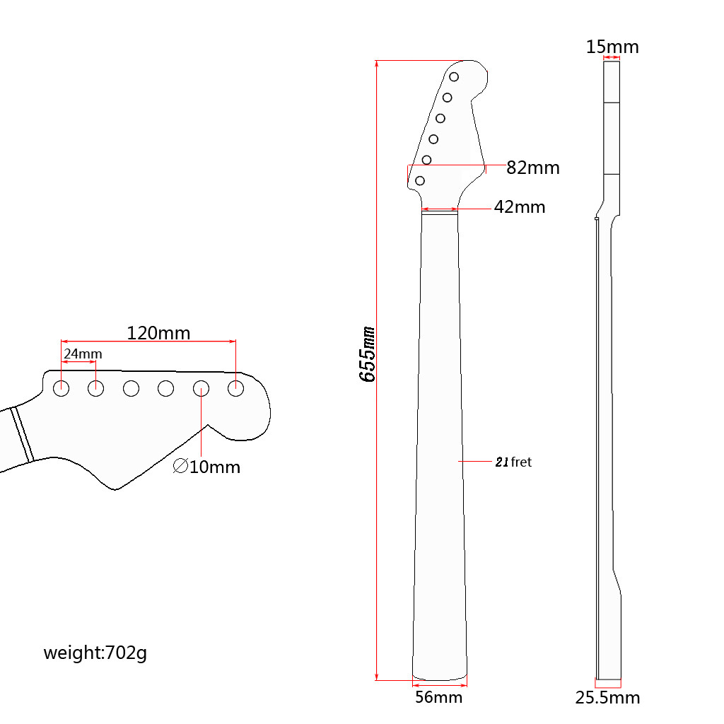 Electric Guitar Neck 21 Fret For ST Guitar Technology Wood Fingerboard Whole Right Hand Black