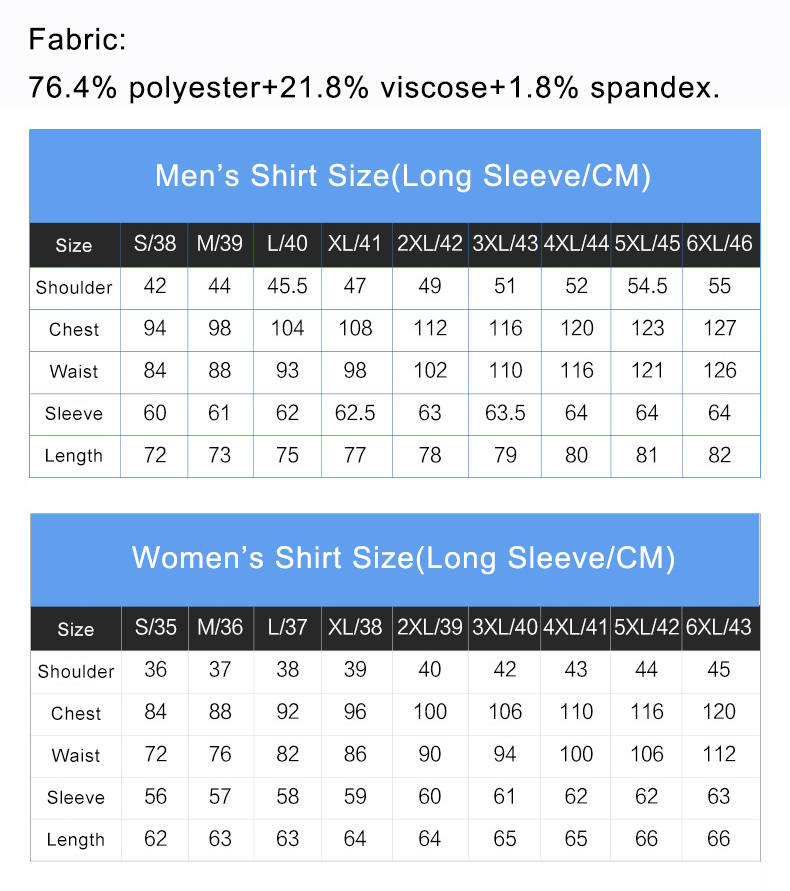 Short/Long Sleeve Men's and Women's Casual Shirt with Viscose/Polyester/Spandex Fabric