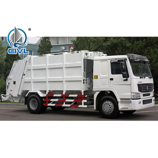 China 371Hp Automatic HOWO 4x2 Compact Rear Load Garbage Truck 12m3   EuroIII White Color factory
