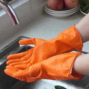 China Dishwashing Latex Kitchen Flocklined Rubber Gloves Different Sizes High Tensile Strength factory