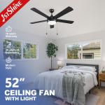 2022 52 Inch Black Appliances Asian Ceiling Fan with Light and Remote from