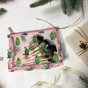 China Zippered Cactus Print See Through PVC Cosmetic Bag factory