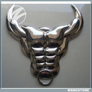 China 50cm Metal Wall Sculpture Painted Buffalo Skull Wall Art Stainless Steel Material factory