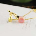 18K Yellow Gold Plated 925 Silver Pink Shell Carved Tulip Pendant Charm Necklace
