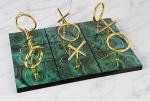 Green Marble Gold Metal XO Game Pieces Chess Decor