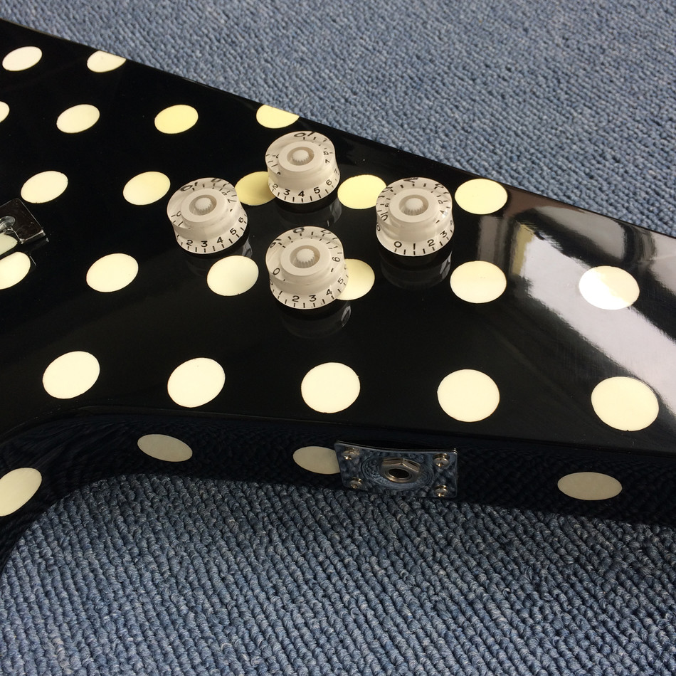 High-quality custom V style electric guitar, rosewood fingerboard ,Black and white color, Chrome hardware