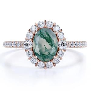 China Unique S925 Rose Gold Plated Round Cut White CZ Jewelry Natural Moss Agate Rings Top Quality Design Factory Ring factory