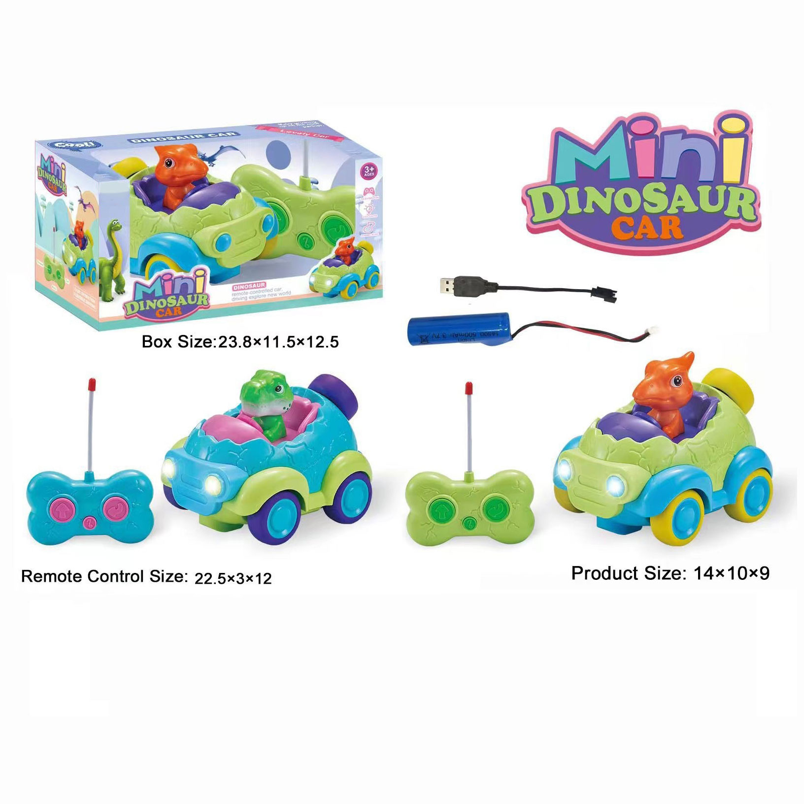 Remote Control Cartoon Dinosaur Toy Car with Full Lighting and Music Children's Edition