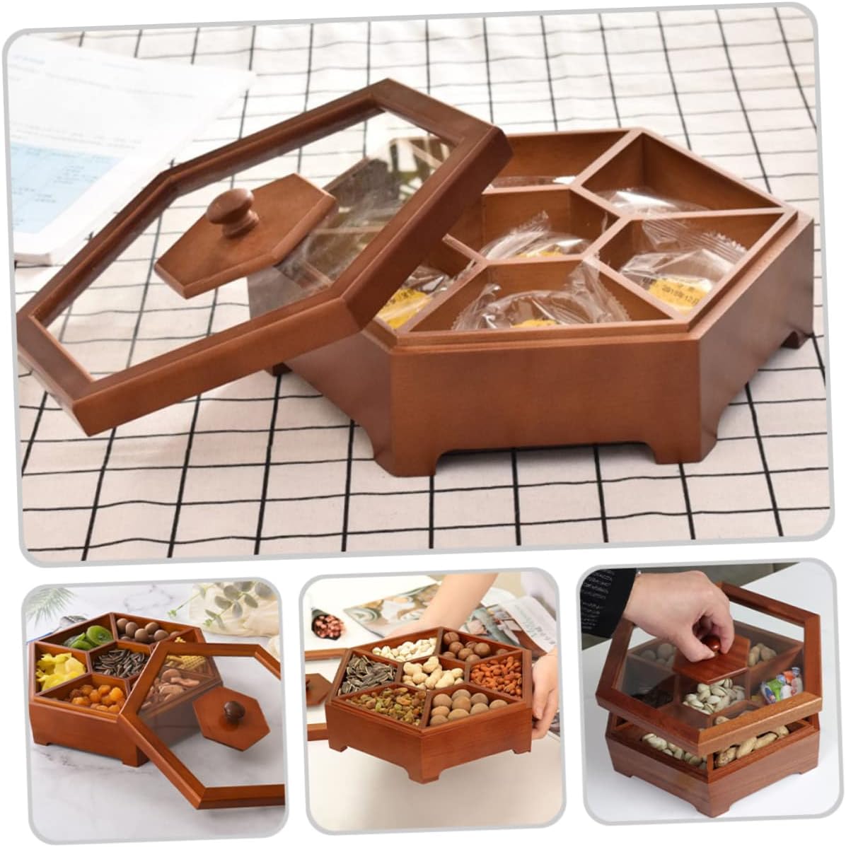 Customized Box Divided Multi-Function Wedding Dried Fruit Nuts Crackers Food Cookies Snack Hexagon