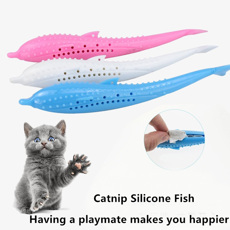 Amazon Popular Cat Mint Silicone Fish Bite Resistant Self Hi Cat Toy Cat Toothbrush Pet Products