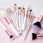 Jessup 15pcs White/Rose gold Makeup Brush Set Natural Soft Bristles Factory