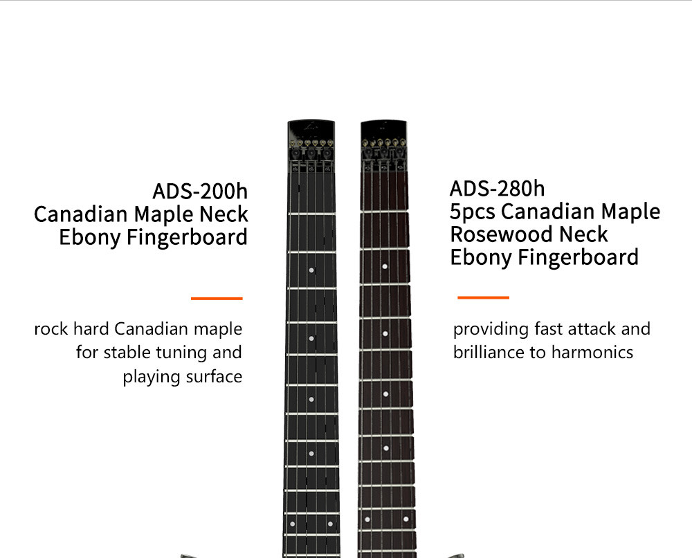 Unique Design Patented Grand Headless Foldable Travel Guitar with Double Humbuckers and Headphone Amplifier