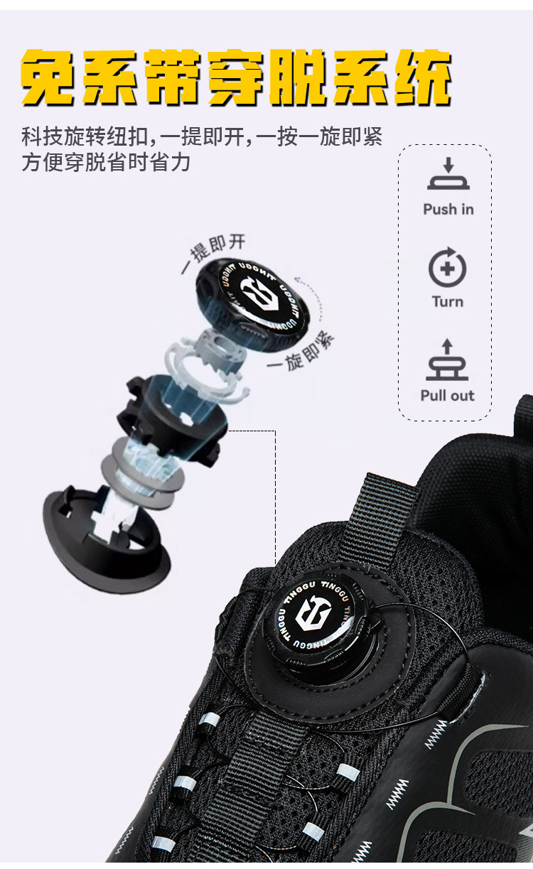 BOA Rotating Button Work Shoes TPU Flying Knit Black Industrial Safety Shoes With Kevlar Mid Sole And Anti-smash EVA Sole