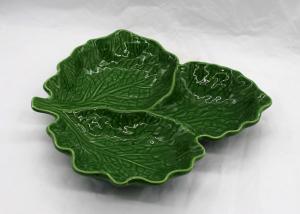 China Green Ceramic Cabbage Leaf Plates 3 Part Dolomite Dinner Serving Platter factory