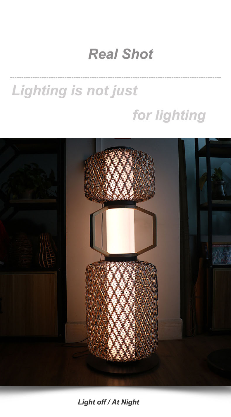 Decorative Rattan Standing Lamp 3500K CCT For Hotel Residential