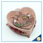 Castle Desgin Antique Brass Metal Heart Shape Jewelry Box