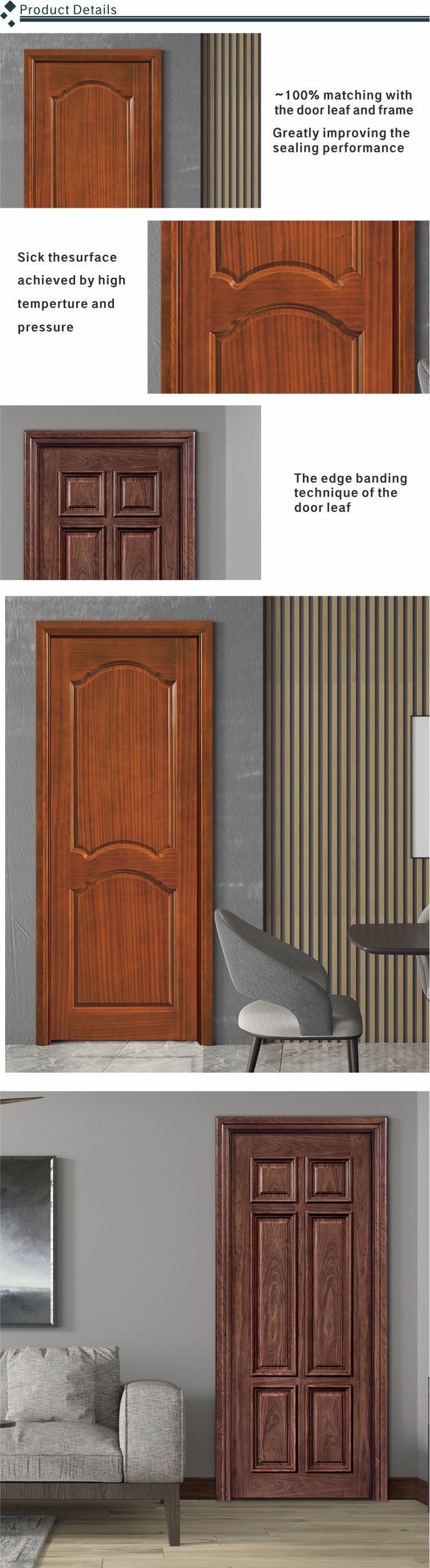 Muti Panel Solid Walnut Interior Doors 6 Layer Painting 2.1m Height