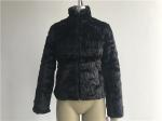 Womens Black Textured Faux Fur Chubby Coat With Funnel Collar High Fashion