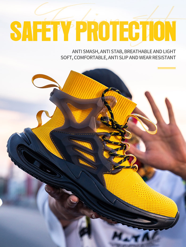 OEM Security Work Boots With Mid-cut Flying Knit Safety Boots And European Standard Steel Toe