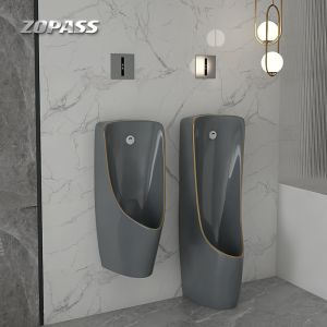 One Piece Back Spud Wall Mounted Urinal Bowl Grey Gold Color