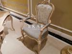 Antique Ash Wood Hand Carved Leather and Fabric Upholstered Armchair Home Office