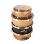 Disposable 350ml Food Packing Container Kraft Paper Salad Bowl With Lid