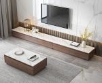 Gelaimei White Granite Top Walnut Laminate Short TV Stand With Drawers