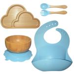 BPA Free Baby Silicone Products Plate Set Elephant Wooden Silicone Suction Plate
