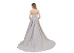Sliver Lace Material Muslim Evening Dress / Strapless Maxi Prom Dress