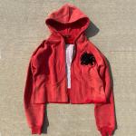 Zip Up Acid Wash Hoodies Distressed Embroidery Applique Custom French Terry Crop