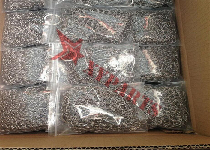 Stainless Steel Square Shape Chain Mail Cast Iron Scrubber