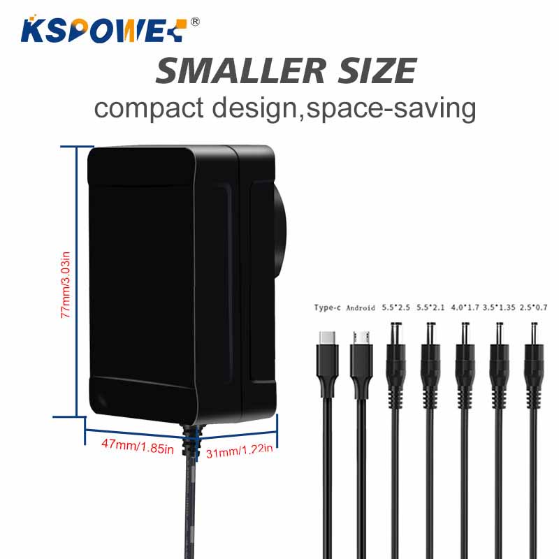 12V 1A Interchangeable Plug Adapter 25W 36W AC DC Power Adapter Overload Protections